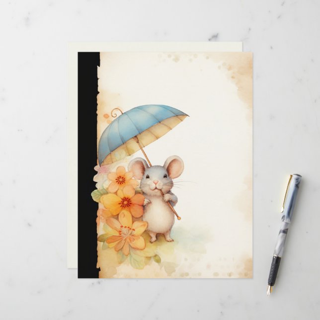 Mouse chewing on cane flowers stained paper (Front/Back In Situ)