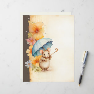 Mouse chewing on cane flowers stained paper