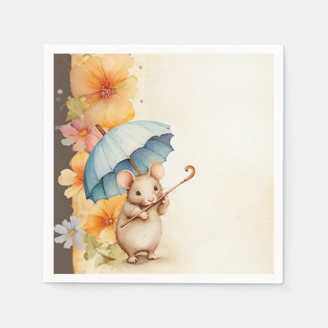 Mouse chewing on cane flowers stained paper napkin (Front)