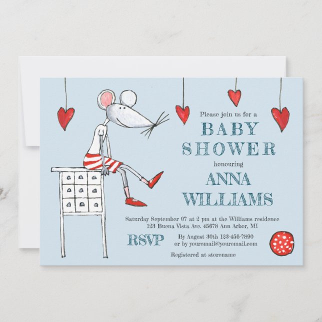 Mouse & Cradle Baby Shower Invite (Front)