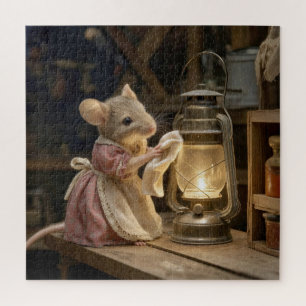 Mouse Dusting an Old Lantern Jigsaw Puzzle