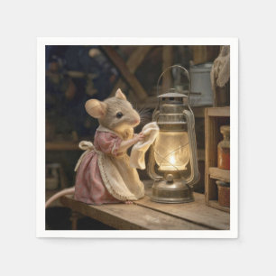 Mouse Dusting an Old Lantern Napkin