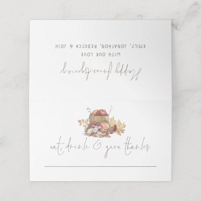 Mouse Eat Drink Give Names Happy Friendsgiving Place Card (Outside Unfolded)