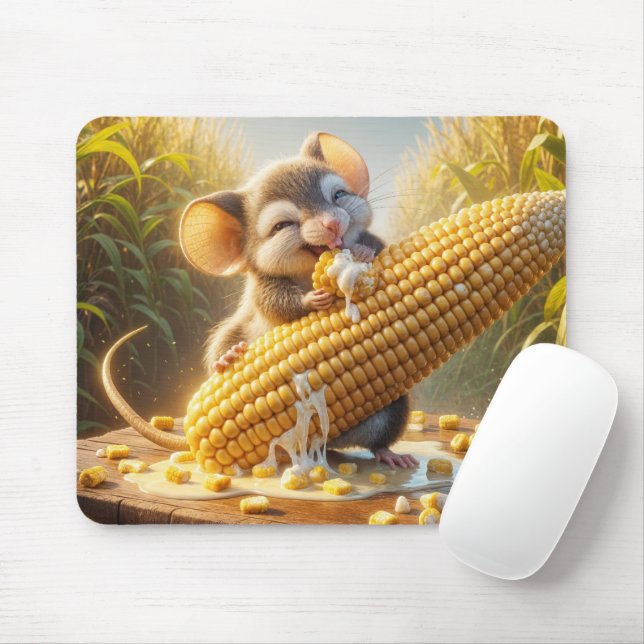 Mouse Eating Corn On The Cob Mouse Pad (With Mouse)