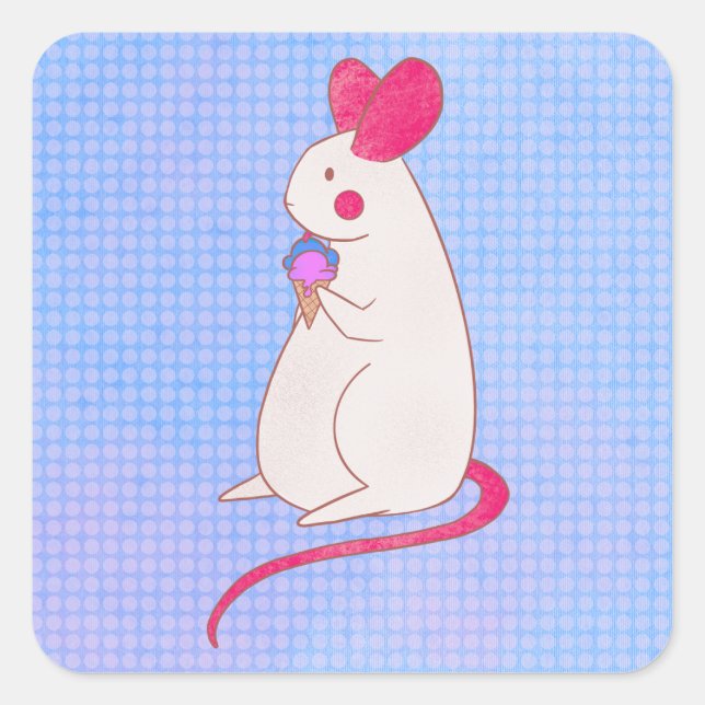 Mouse Eating Ice Cream Square Sticker (Front)