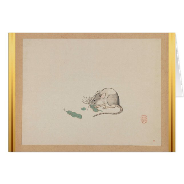 Mouse Eating Pea Pods Chinese Rat Year Zodiac Card (Front Horizontal)