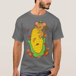 Mouse Falling Leaves In Autumn Corn T-Shirt