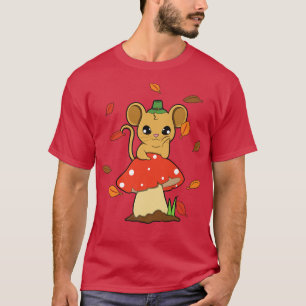 Mouse Falling Leaves In Autumn Mushroom T-Shirt
