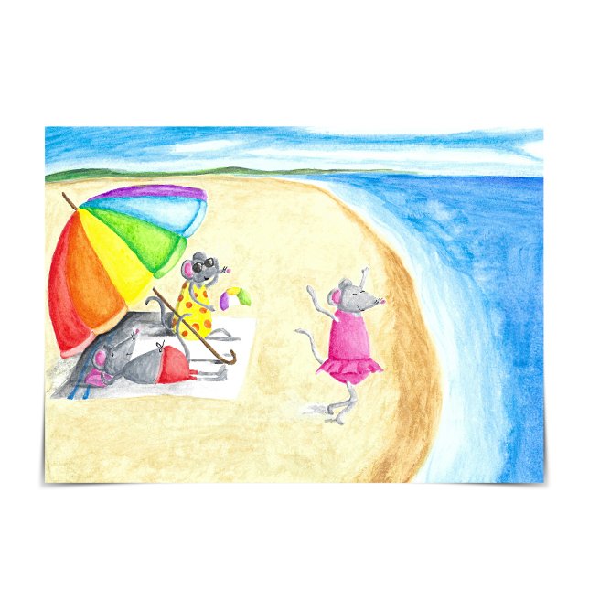 Mouse Family at the Beach Summertime Greeting Card (The mouse family is enjoying a fun day at the beach!)