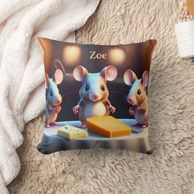 Mouse family at the dining table, cute custom  cushion (Blanket)