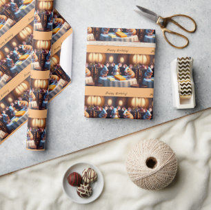 Mouse family at the dining table, cute custom  wrapping paper