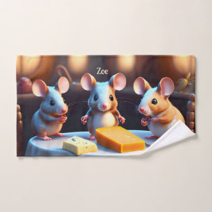 Mouse family at the dining table -  hand towel