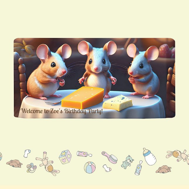 Mouse family at the dining table, Kids Birthday  Banner (Creator Uploaded)