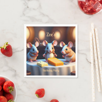 Mouse family at the dining table, Kids Birthday Napkin