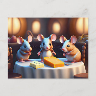 Mouse family at the dining table  postcard