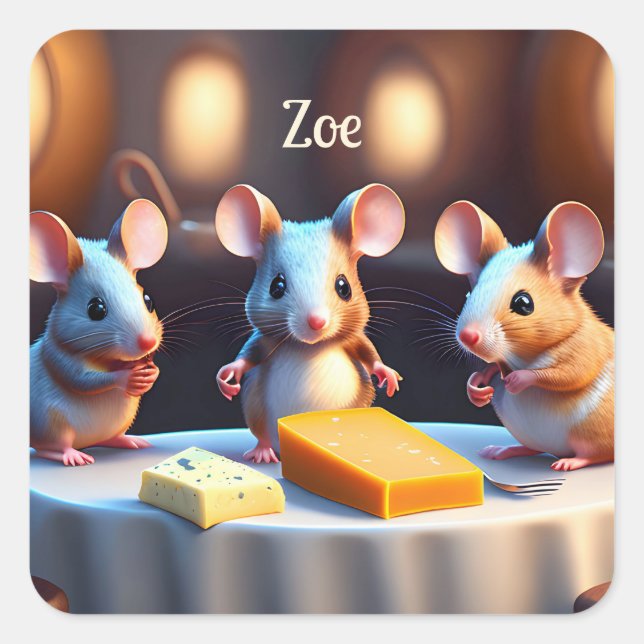 Mouse family at the dining table square sticker (Front)