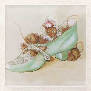 Mouse Family in a Shoe by Beatrix Potter Glass Coaster