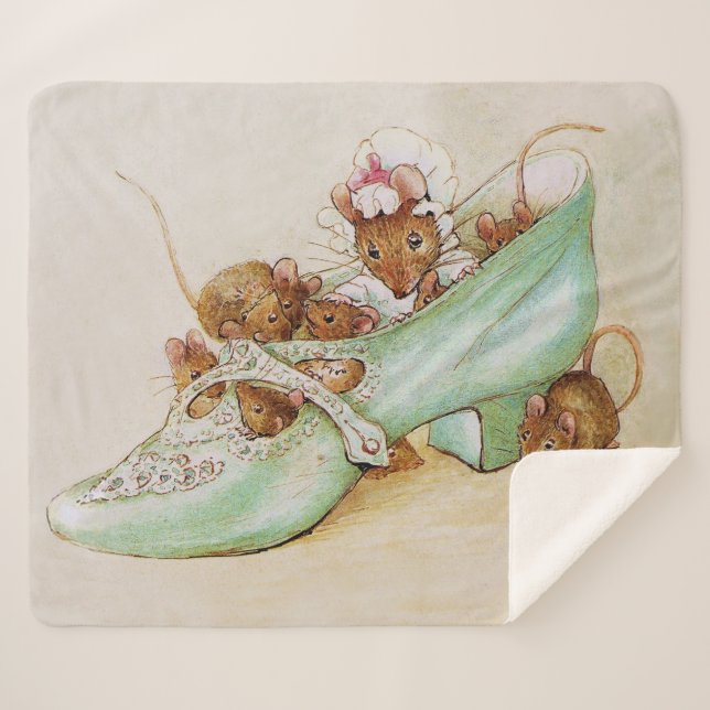 Mouse Family in a Shoe by Beatrix Potter Sherpa Blanket (Front (Horizontal))