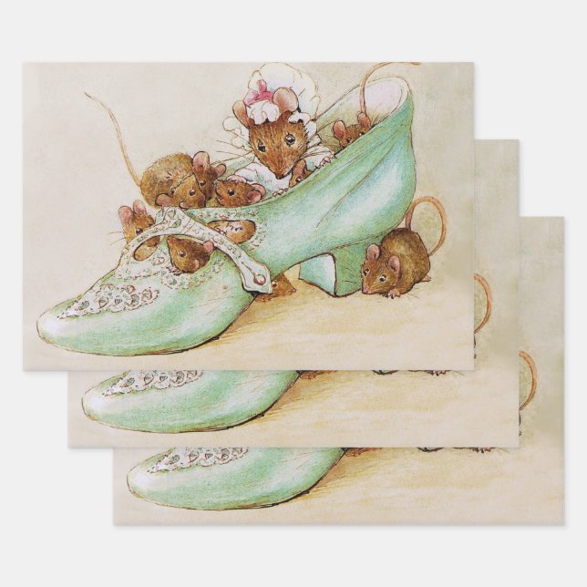 Mouse Family in a Shoe by Beatrix Potter Wrapping Paper Sheet (Set)