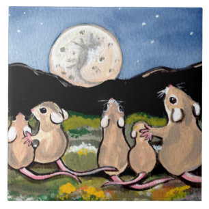 Mouse Family Watching Moon 6" Tile Trivet