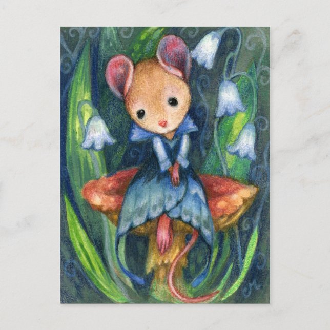 Mouse Fantasy Mushroom Fairytale Art Postcard (Front)