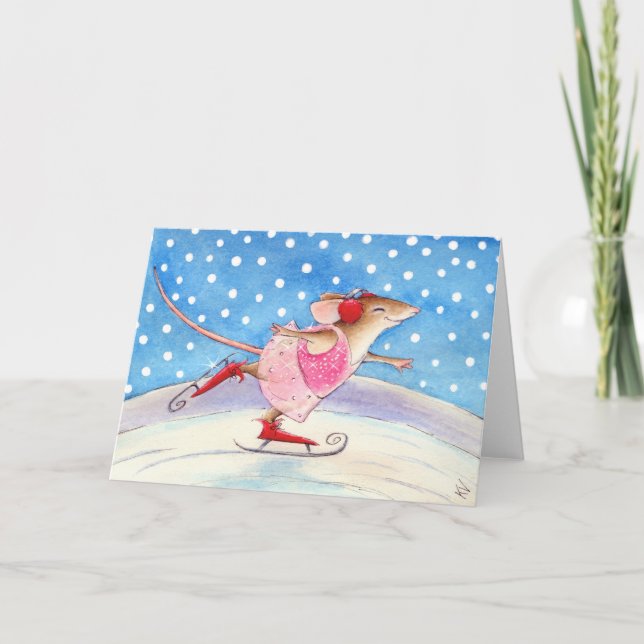 Mouse Figure Skater Holiday Card (Front)