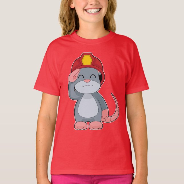 Mouse Firefighter Fire helmet Fire department T-Shirt (Front)