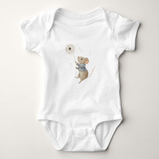 mouse flies on a dandelion baby bodysuit (Front)