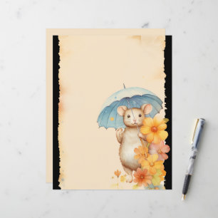 Mouse flowers stained paper orange pink blue