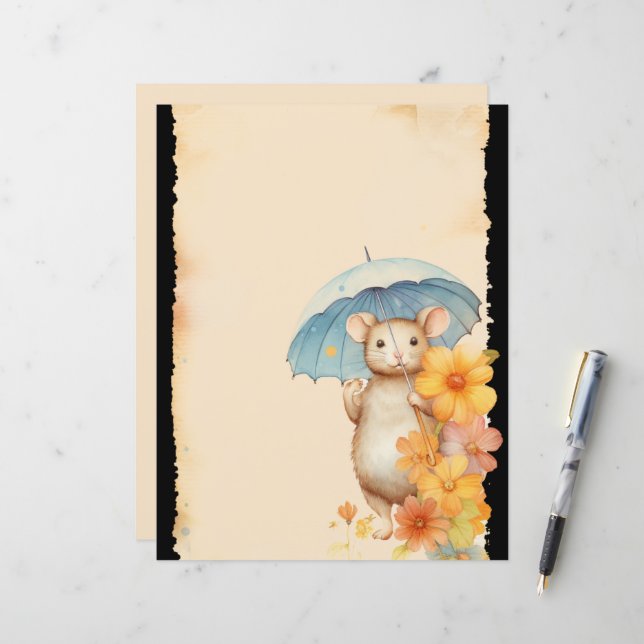 Mouse flowers stained paper orange pink blue (Front/Back In Situ)