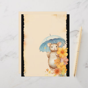 Mouse flowers stained paper orange pink blue