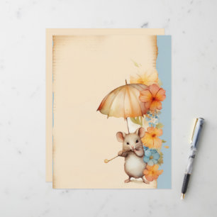 Mouse flowers umbrella paper with stains