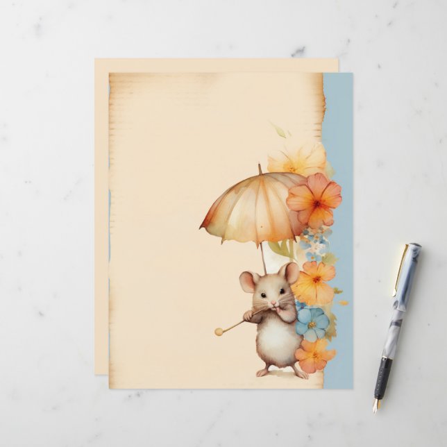 Mouse flowers umbrella paper with stains (Front/Back In Situ)
