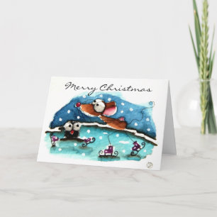Mouse goes ski'ing holiday card