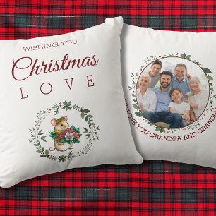 Mouse Grandparent Family Photo Christmas Wreath Cushion