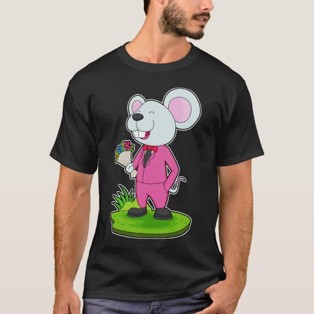 Mouse Groom Flower Wedding T-Shirt (Front)