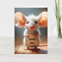 Mouse Holding a Cardboard Thank You Sign