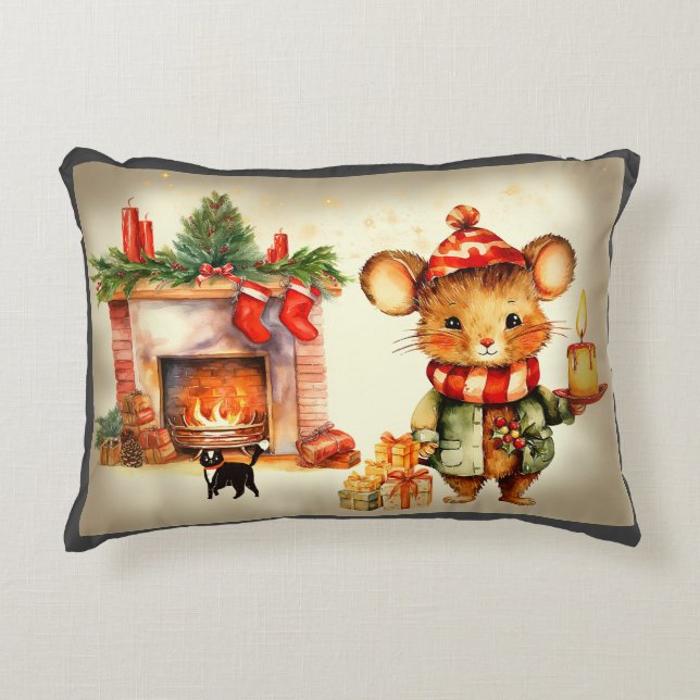 Mouse House Christmas Throw Pillow (Front)