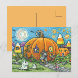 MOUSE HOUSE, LITTLE MICE, TRICK OR TREAT HALLOWEEN POSTCARD