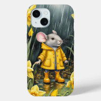 Mouse In a Rainy Daffodil Garden