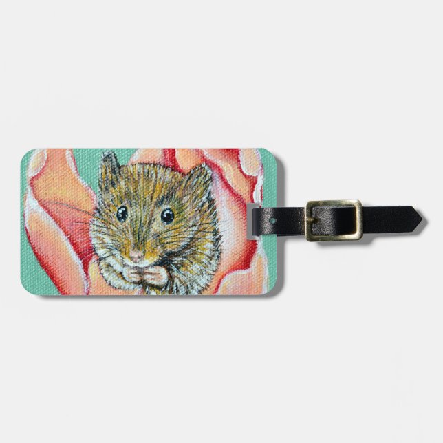 Mouse in a Tulip Painting Luggage Tag (Front Horizontal)