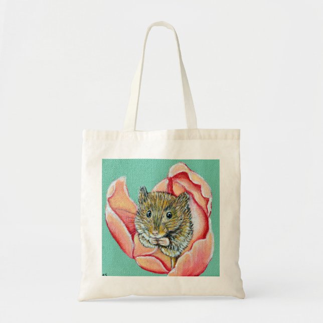 Mouse in a Tulip Painting Tote Bag (Front)