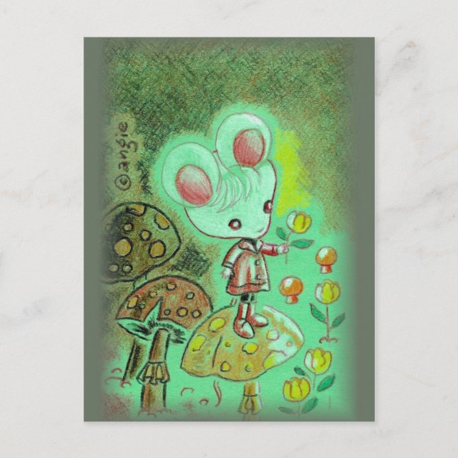 Mouse in Boots Standing On Mushroom Postcard (Front)