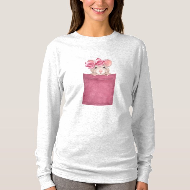 Mouse in pocket. Pink version T-Shirt (Front)
