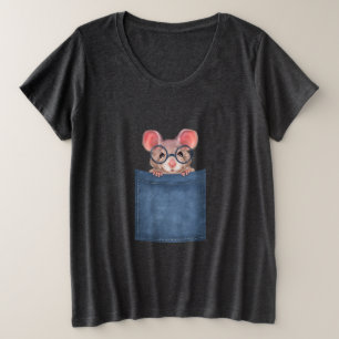 Mouse in pocket plus size T-Shirt
