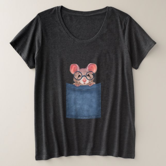 Mouse in pocket plus size T-Shirt (Design Front)