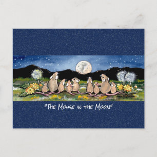 Mouse in the Moon Whimsical Watercolor Postcard