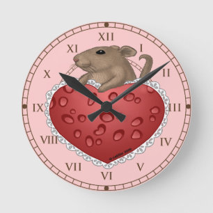 Mouse Love Heart Round Clock