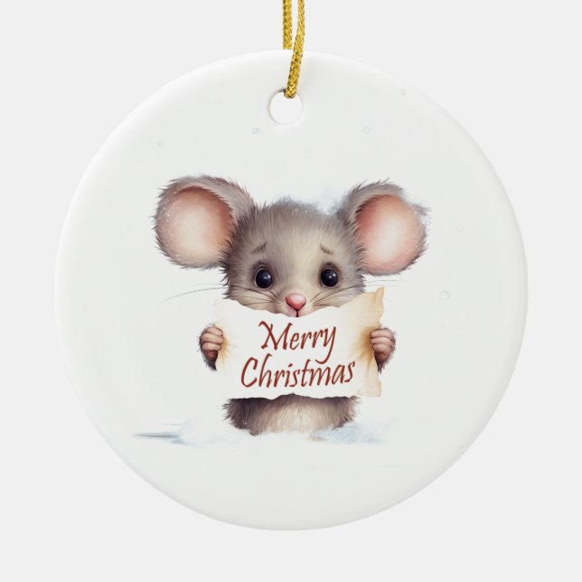 Mouse Merry Christmas Ceramic Tree Decoration (Front)