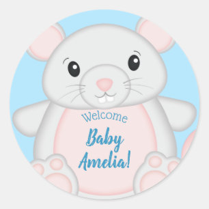 Mouse Mice Baby Shower Blue Classic Round Sticker